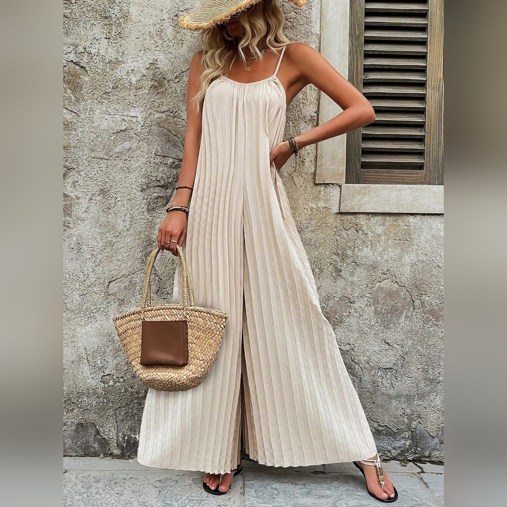 Women Solid Color Simple Spaghetti Strap Jumpsuit - Picture 6 of 9